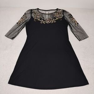 Floral Beaded Sheer Tunic Dress Dark Romantic  Embroidered Roses Old  Glam Sz M